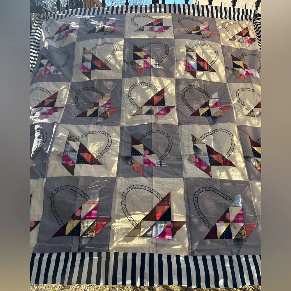 Queen Size Handmade Gray Quilt Top 86”x86”
